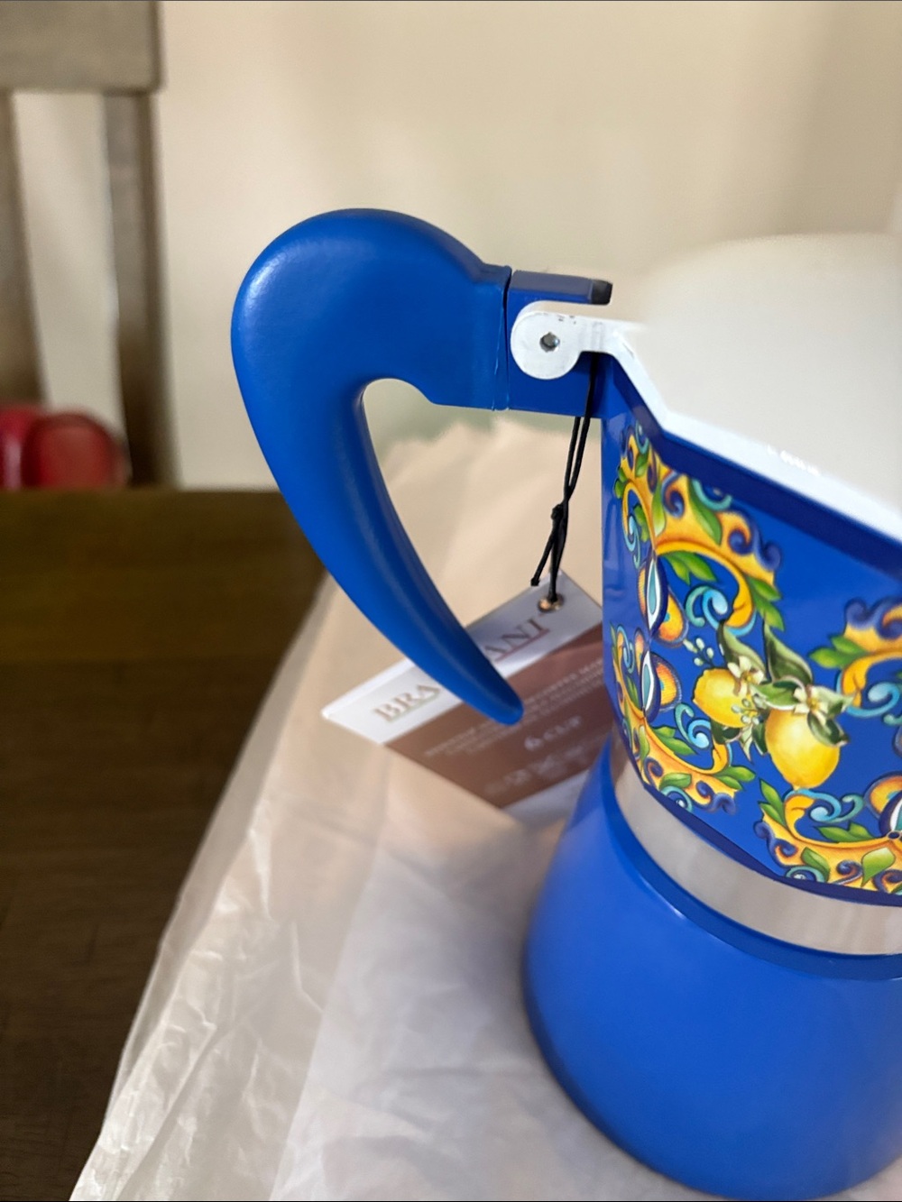 Brandani Italian Style Espresso/coffee/Moka Pot 6 Cup Blue Carpet Design - Picture 8 of 10